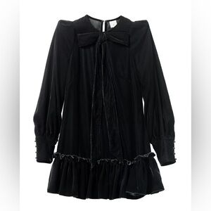 The Vampire’s Wife x H&M black velvet Pu**y Bow mini dress